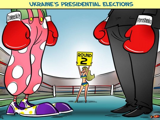 Битву Порошенко с Зеленским изобразили меткой карикатурой